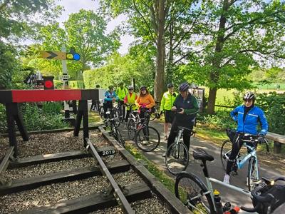 A rest stop at Nast Hyde Halt on the Alban Way, with lots of railway memorabilia on display